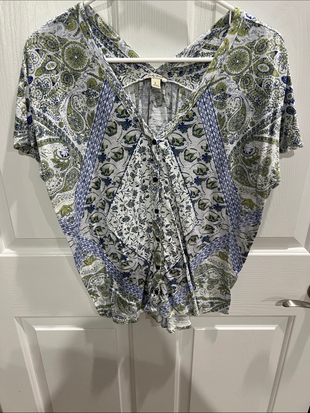 Lucky Brand Paisley & Floral T-shirt— Olive Green & Blue
